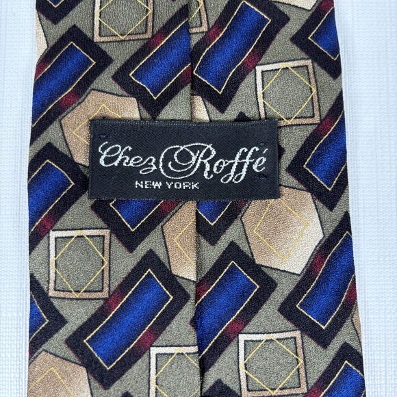 Chez Roffe Mens Silk Necktie Geometric Textured Preppy Wide Made USA Formal - Picture 3 of 6